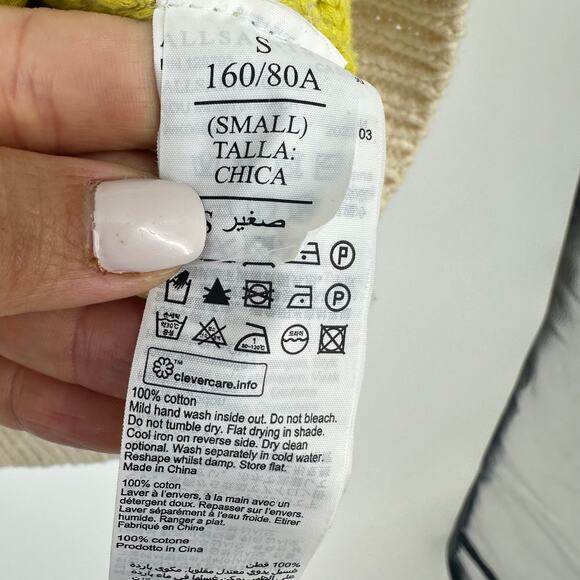 AllSaints Lou Mesh Womens Sweater Size S Striped Yellow White Open Knit Preppy - Picture 5 of 9